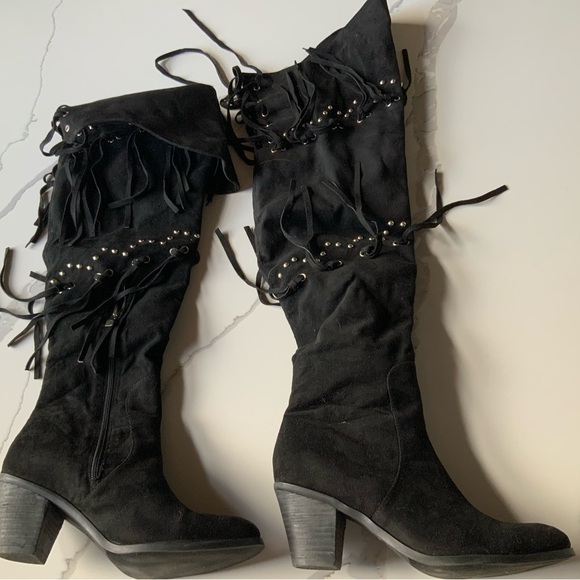 Over the knee high faux suede black boots - Picture 4 of 11